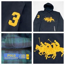 Ralph Lauren Polo Triple Pony 3 Hoodie Mens Size LT Black Gold Embroidered NWOT