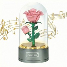 Beauty and The Beast Rose Musical ,Light Up Pink Rose in Glass Dome,Music Gif...