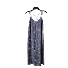 Gap Day Midi Dress Women's Size M Blue Red Floral Rayon Sleeveless Strappy VNeck