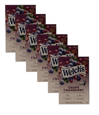 Welch's Grape Cranberry Zero Sugar Drink Mix 6 Boxes 36 Sticks Singles To Go