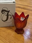 Fenton Art Glass Ruby Red Amberina Embossed Leaf 2 Way Votive or Candle Holder