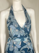 Urban Outfitters Blue Retro Swirl Floral Halter Rara Mini Wrap Dress Medium