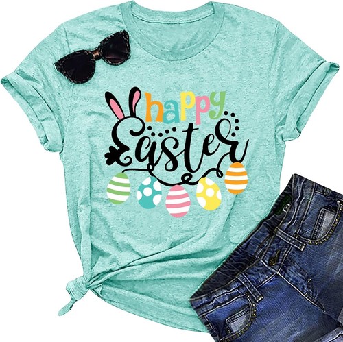 Happy Easter Shirts for Women Bunny T-Shirt Rabbit Large, Green