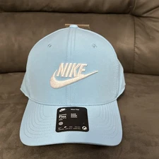 NWT NIKE Sportswear Rise Cap Swoosh Flex Cap Hat Light Blue Men's L/XL