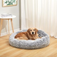 Calming Donut Dog Bed 36 Inches Round Fluffy for Large Dogs Anti-Anxiety Plush