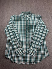 IZOD Men's Large Green Blue Plaid Long Sleeve Button Down Shirt Classic Fit