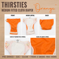 Thirsties Orange Reusable Fitted Cloth Diaper Medium Hook  Loop EUC