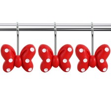 Red Polka Dot Bow Shower Curtain Hooks Stainless Steel Decorative 12 PCS