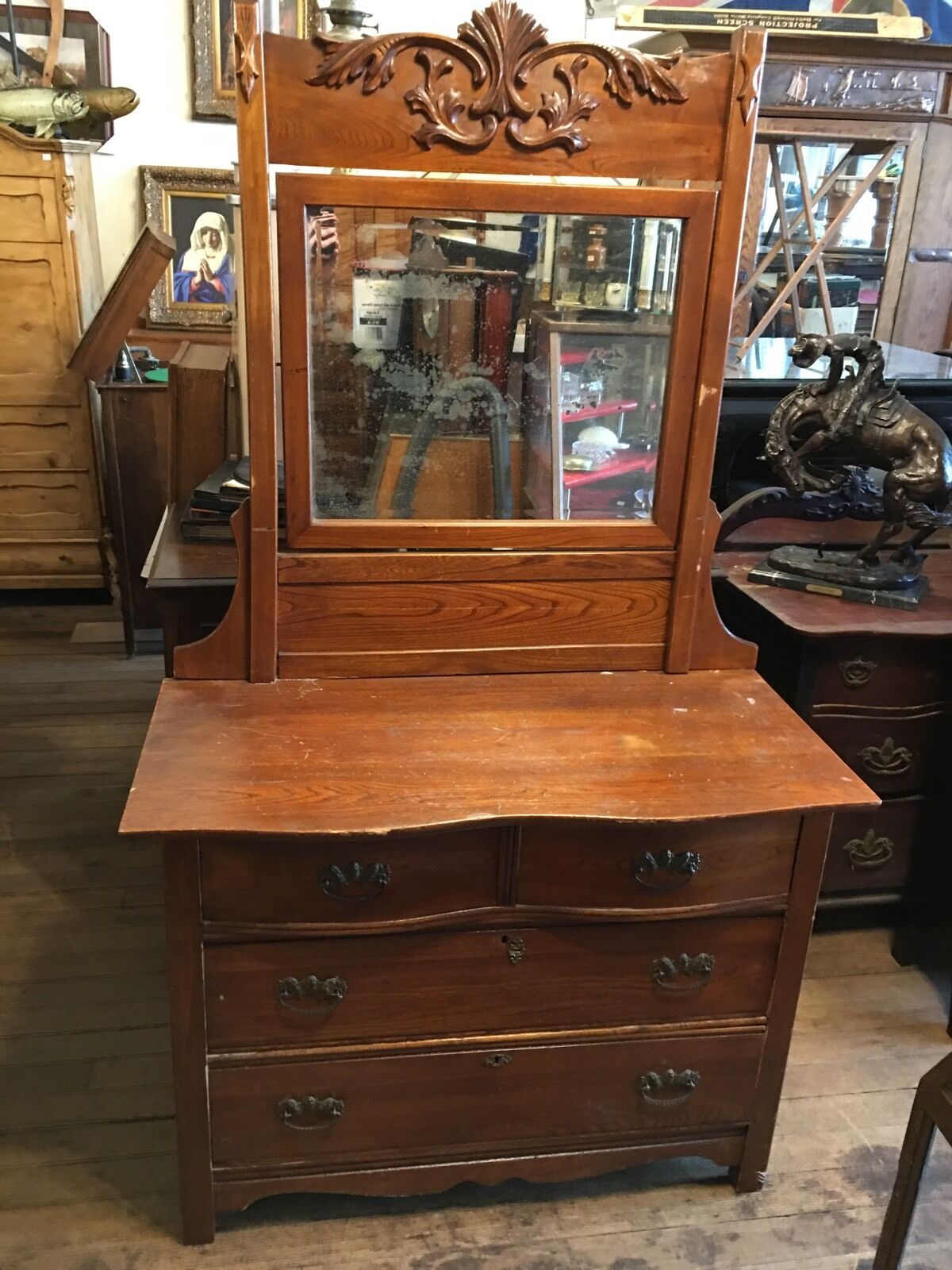 00001 Antique OAK Victorian Dresser with Mirror