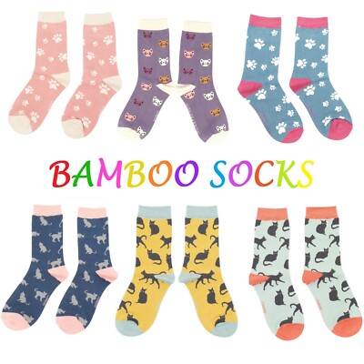 Damen Socken Katzen Design Bambus Einheitsgröße Muster & Farben wählbar