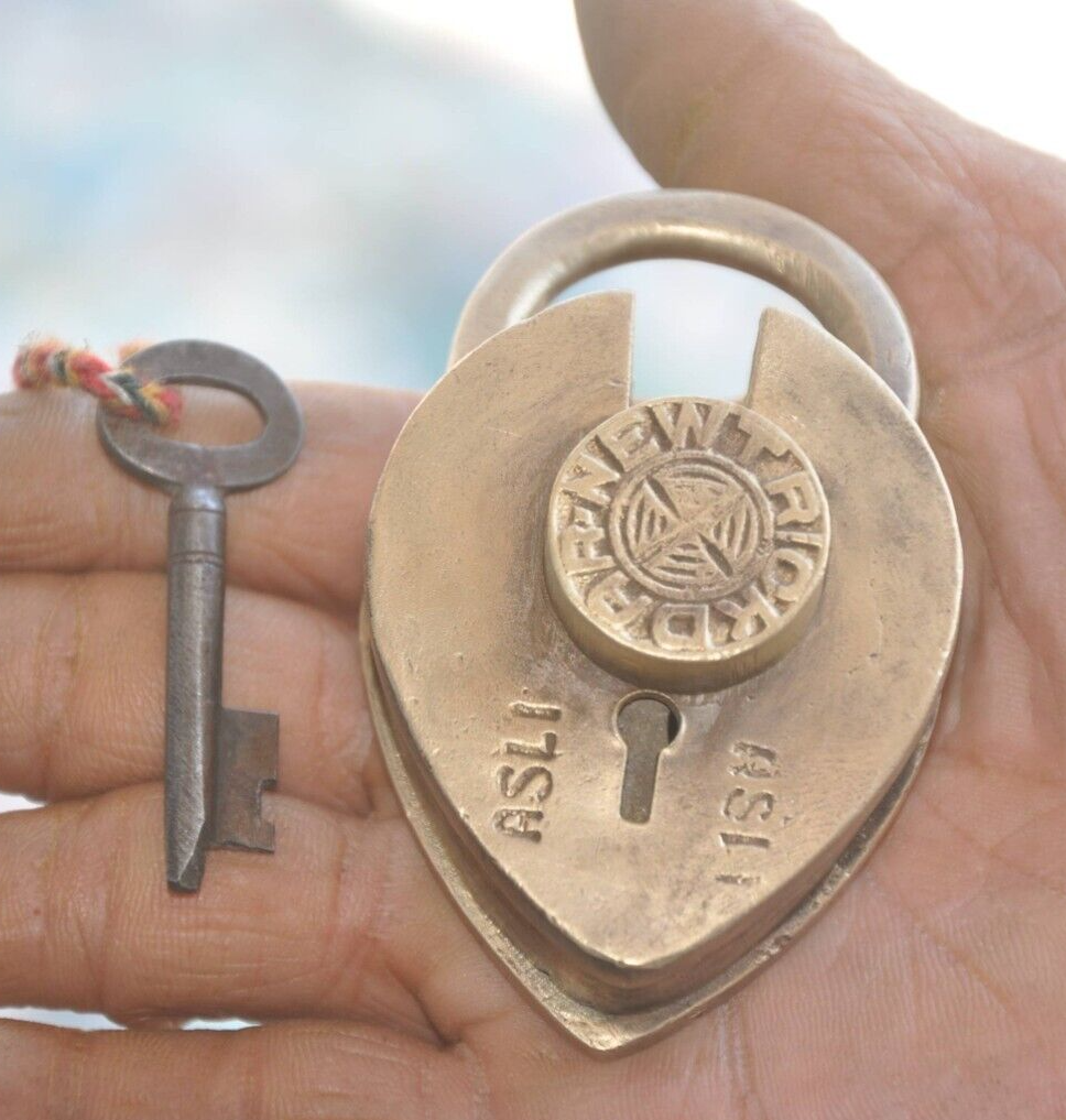 Vintage Brass Solid Heavy Tricky Puzzle Fine Padlock, Nice Patina