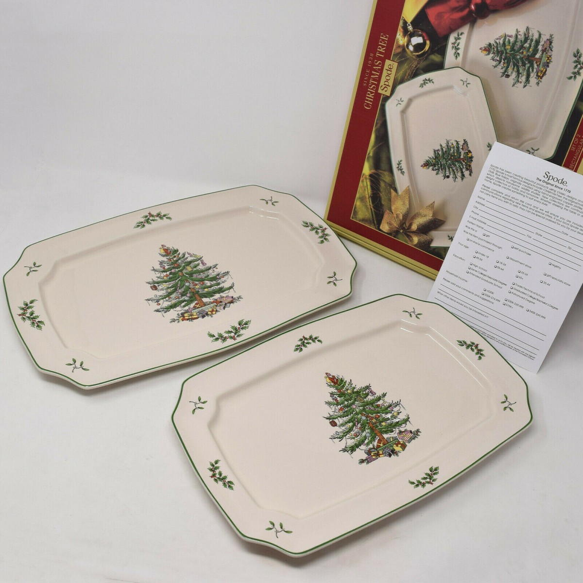 Spode Christmas Tree Rectangular Serving Tray Platter Set of New