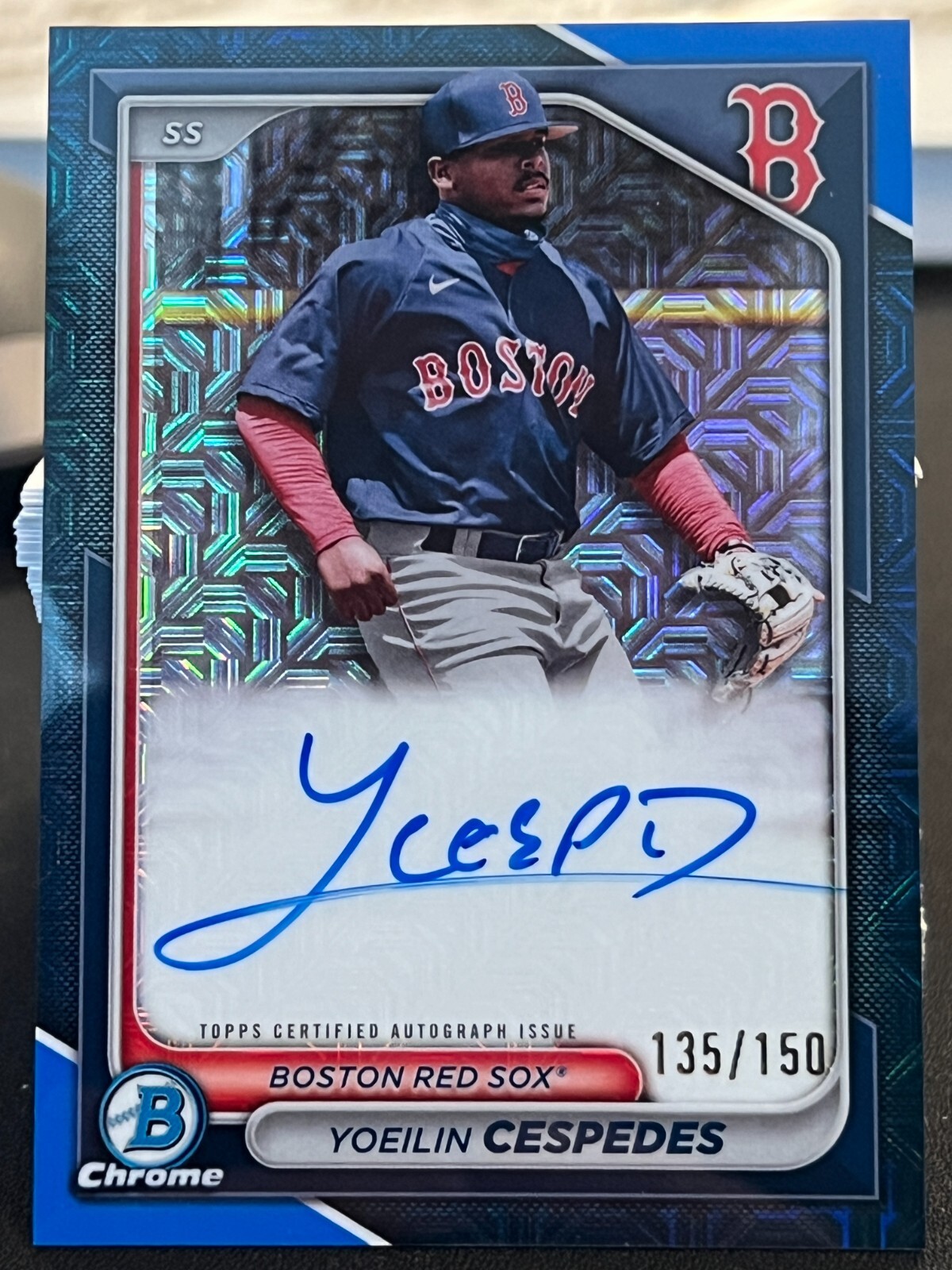 2024 Bowman Mega Blue Refractor Auto Yoeilin Cespedes /150 Red Sox BMA-YC