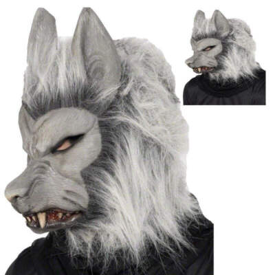 Graue Horror Werwolf Wolf Maske Halloween Haariger Kostüm Tier Accessoire