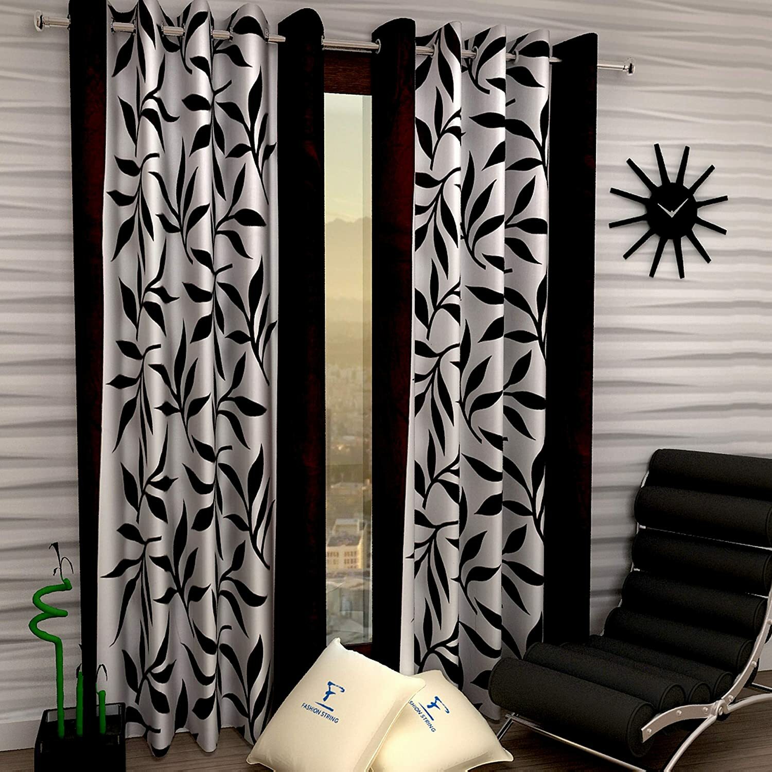 Polyester Eyelet Curtain Set Brown 7 Feet