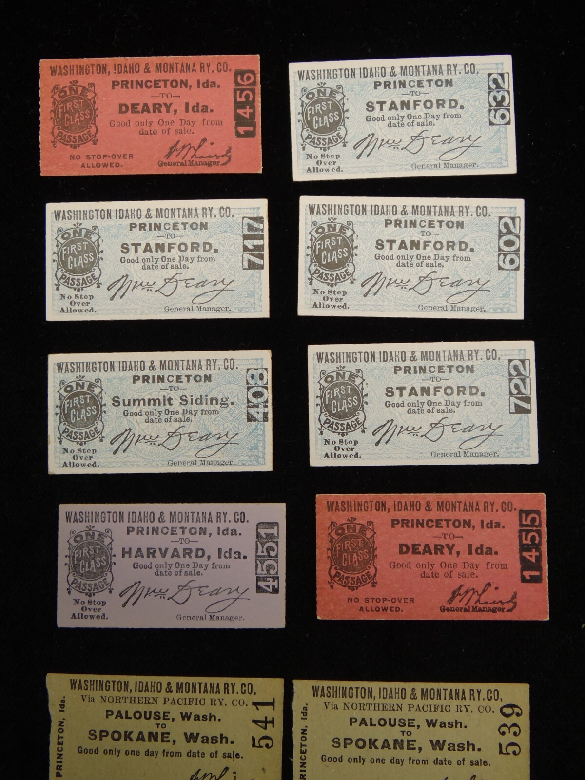 Lot of 10 Train Tickets Washington Idaho Montana Railway Spokane