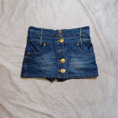 Denim Mini Skort Damen Größe 10 Blau Gold Knopfleiste Rock mit Shorts Y2K Micro