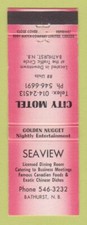 Matchbook Cover - Seaview Restaurant Chinese Bathurst NB City Motel RED