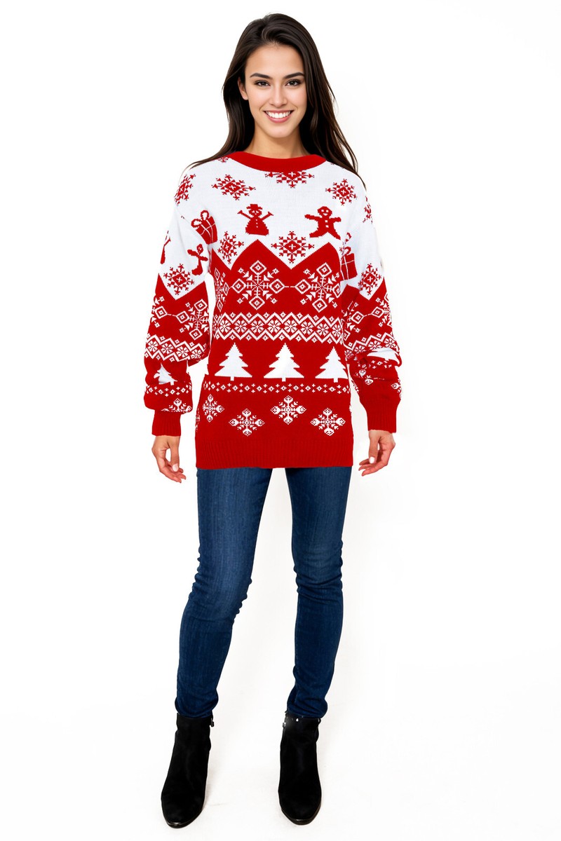 Vintage Weihnachten 3D Schneeflocken Pullover M Süß Kitsch Ugly Billig