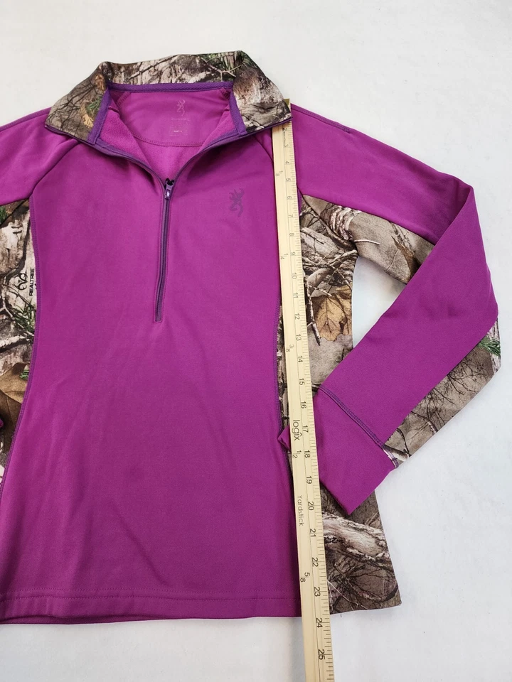 Pullover Browning Mujer Grande Púrpura Camuflaje 1/4 Cremallera Agujeros para Pulgar Cuello Exterior Foto 2 de 4