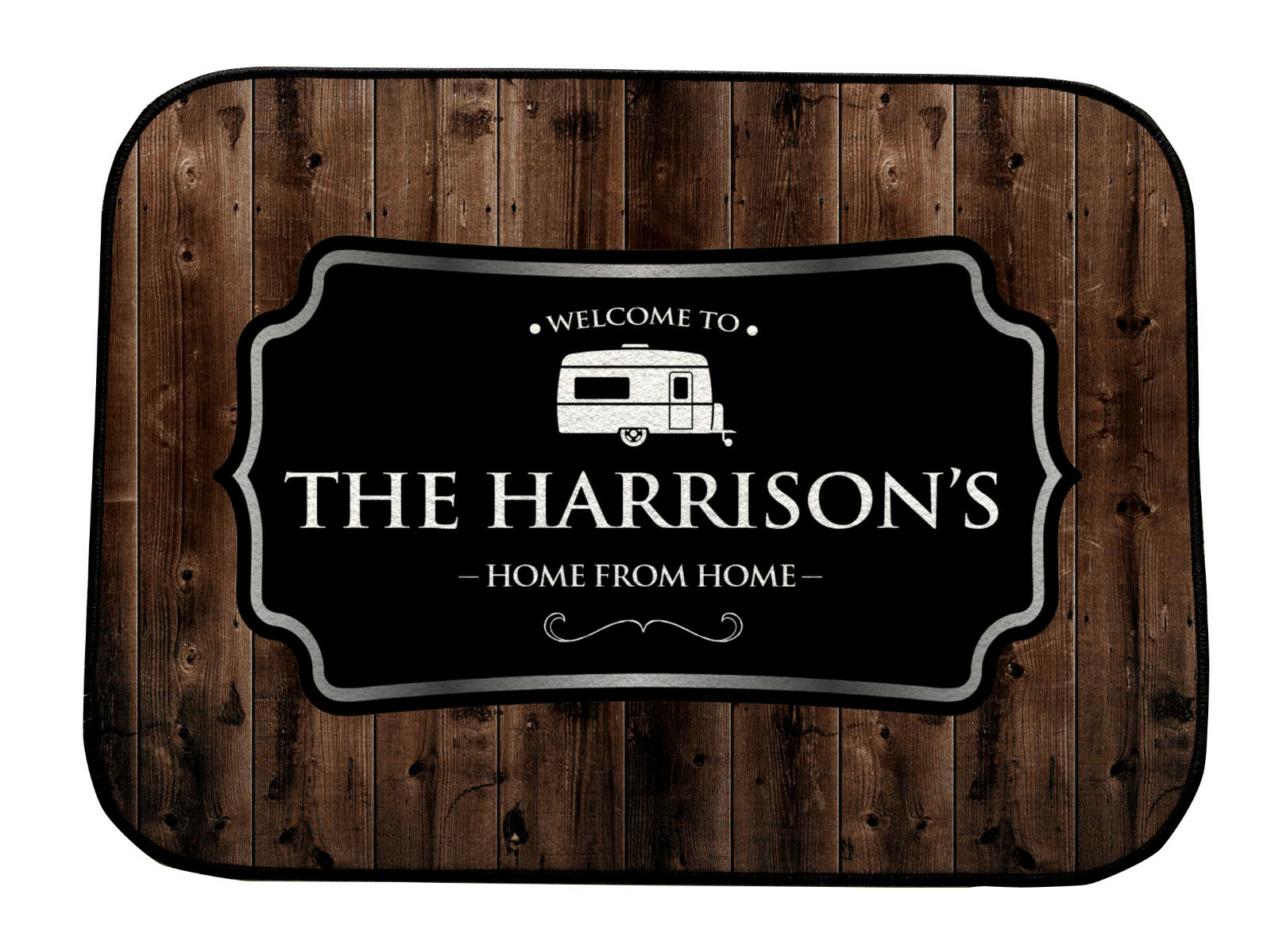 Personalised Caravan Door Mat Brown wood effect Indoor Mat 44cm x