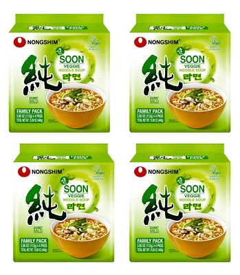 Nongshim Soon Veggie Ramen Noodles-Korean Vegan Healthy 16 Cups sz 3.95 oz (4x4)