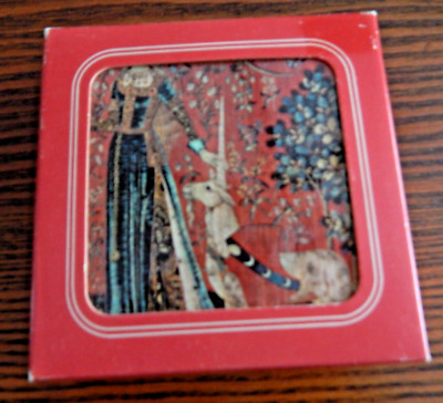 Vintage Box FLORENTIA ITALIAN MELAMINE COASTERS Beautiful Set of 6 Unicorn NIB