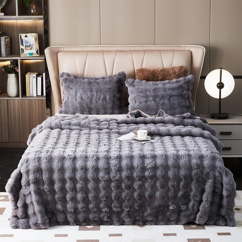Luxury Plush Throw Blanket Super Soft Cozy Fuzzy Blanket Faux Fur Bed Blanket - Picture 17 of 76