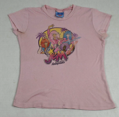 T-shirt vintage cibo spazzatura taglia XS anni 90 rosa pallido Jem e gli ologrammi morbida sottile - Foto 1 di 8