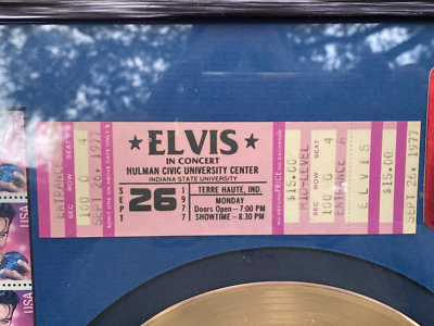 Elvis Presley Unused Concert Ticket 9/26/77 24K Gold Plated Record