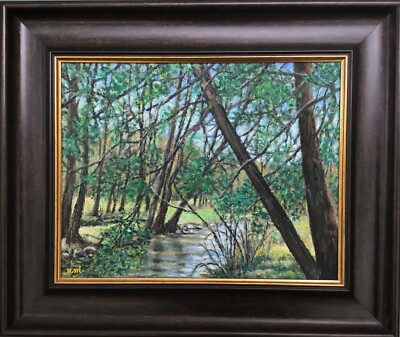MOON BROOK  - framed landscape painting on 11 X 14 inch canvas by K. McDermott