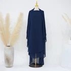 Two Layers Muslim Ramadan Women Large Khimar Hijab Niqab Burqa Tops Kaftan Dress