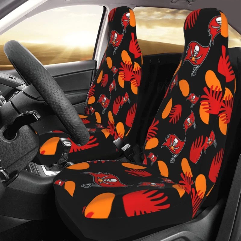 2pcs Tampa Bay Buccaneers Elastic Car Seat Covers Front Rear Protectors Decor