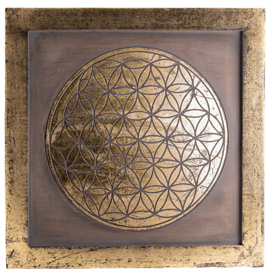 Energiebild Blume des Lebens aus MDF mit Goldverzierung L:40 cm B:40 cm