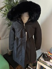 Coat Size Small Women Black New Parka Fur Lined Removable Fur