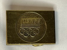 US Olympics Belt Buckle 1988 100 Solid Brass Olympic Rings Logo  USA '88