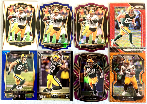 GREEN BAY PACKERS (8) MIXED CARD LOT ~ PRIZMS, SERIAL #'d, RC's, DIE-CUT! LOT A