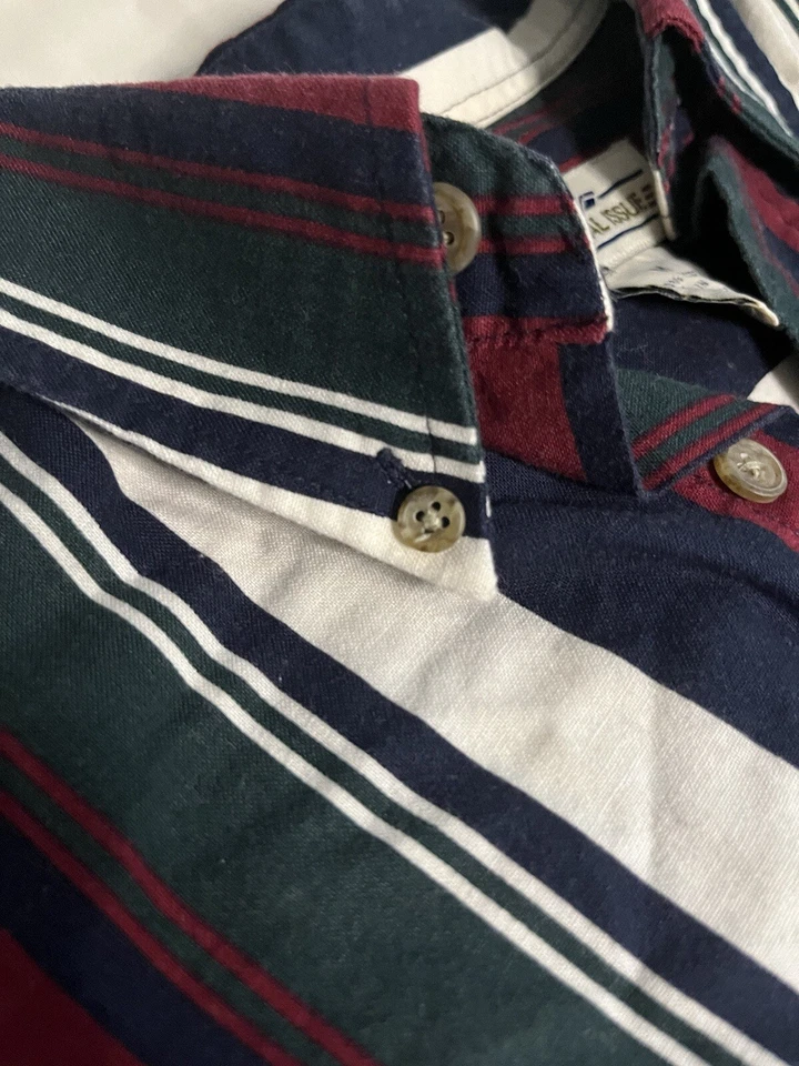 Рубашка мужская Natural Issue в полоску средний размер синяя, зеленая, красная, белая на пуговицах - Изображение 3 из 4