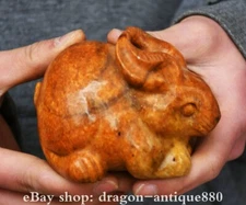 3.6" Old Chinese Yellow Jade Carving Fengshui 12 Zodiac Year Rabbit Sculpture
