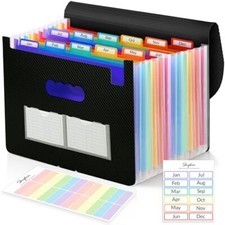 Accordion File Organizer, 12 Pockets File Folders, Letter Size Expanding Black