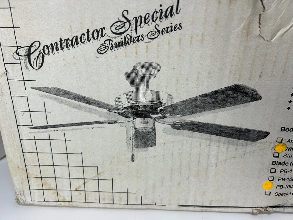 Concord 52CS 52" Ceiling Fan White/Brass w/ 5 White or Washed Oak Blades VTG NOS - Image 3 of 4