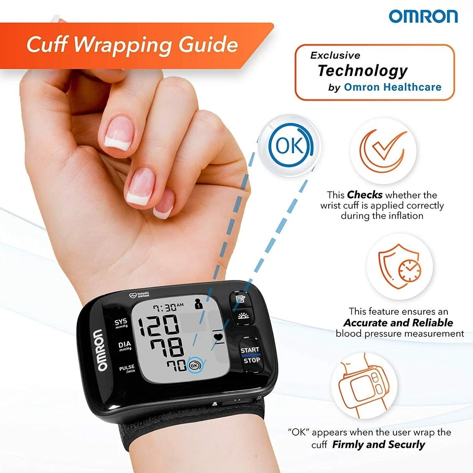 Omron HEM 6232T Brazo Muñeca Monitor de Presión Arterial (Negro) Conectividad Bluetooth Foto 4 de 4