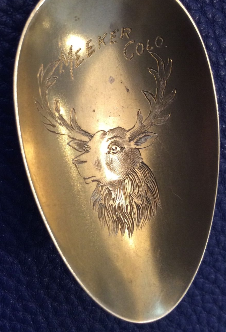 Meeker Colorado 5.8" Sterling Souvenir Spoon Etched Elk bowl Fish