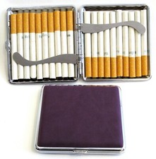 2pc Set Stainless Steel Cigarette Case Hold 20pc Regular Size 84s -PURPLE BLACK