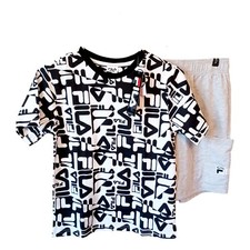 Fila Shorts Set 12 Boys Black White Gray Allover Spellout Knit Shorts