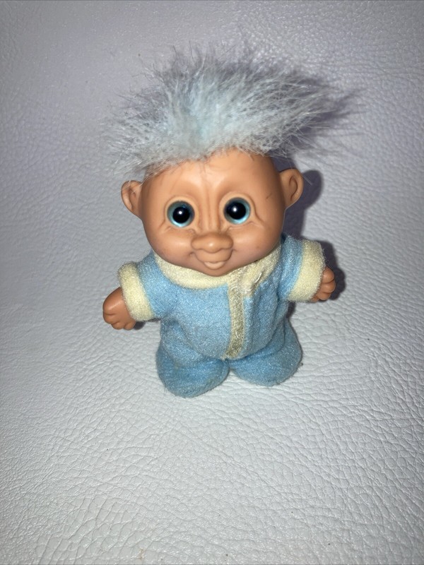 Russ Baby Boy Troll Figure In Blue and Yellow Footie Vintage Pajamas 3"