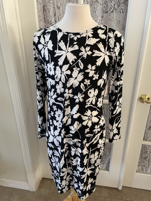 LulaRoe Debbie Dress Womens XL Long Sleeve Knit Black White Floral Print NWT