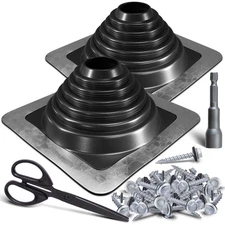 Metal Roof Pipe Flashing Boot Kit High Temp Silicone 2-3/4"-7" Black 2PK