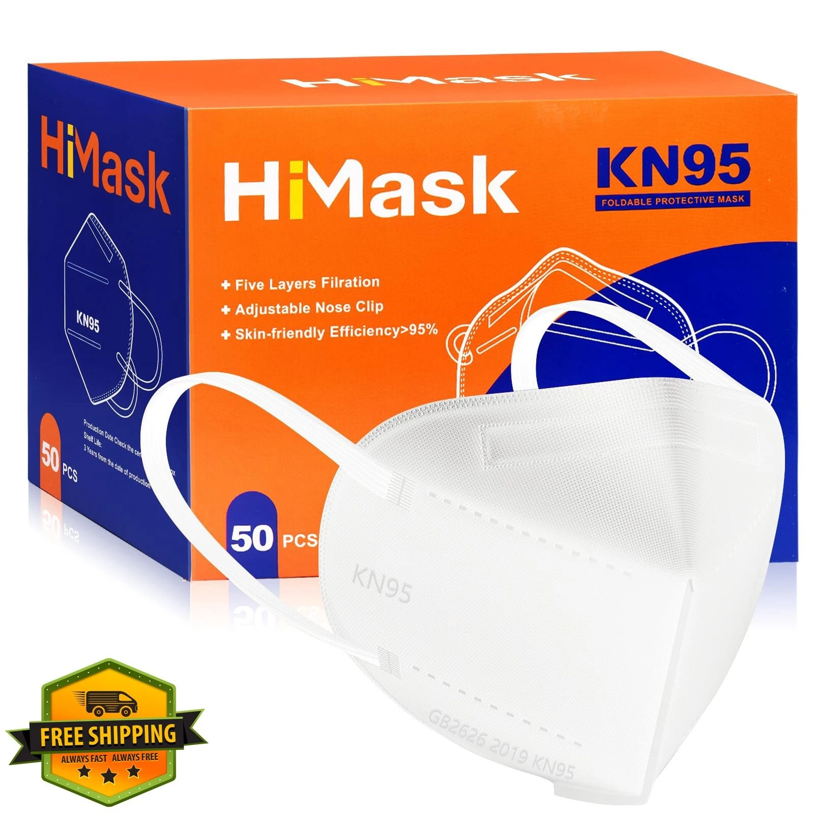 HiMask KN95 Face Masks White 50 Pack