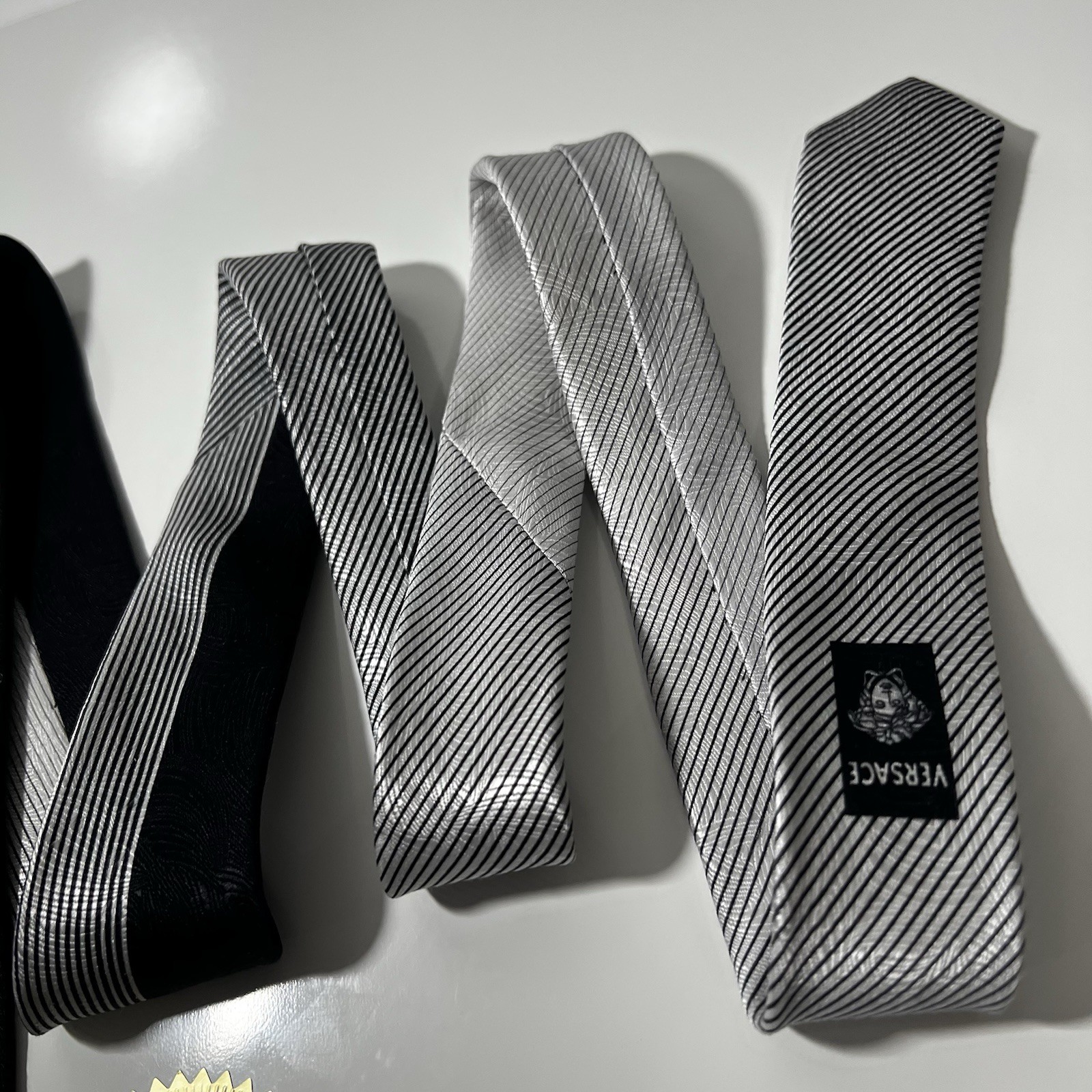 VERSACE Black&Silver Split Pattern Silk Luxury Ti… - image 11